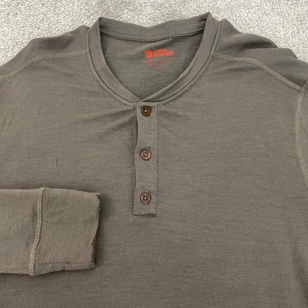 Fjallraven Henley Mens Large Lappland Merino Wool Olive Long Sleeve Base Layer
